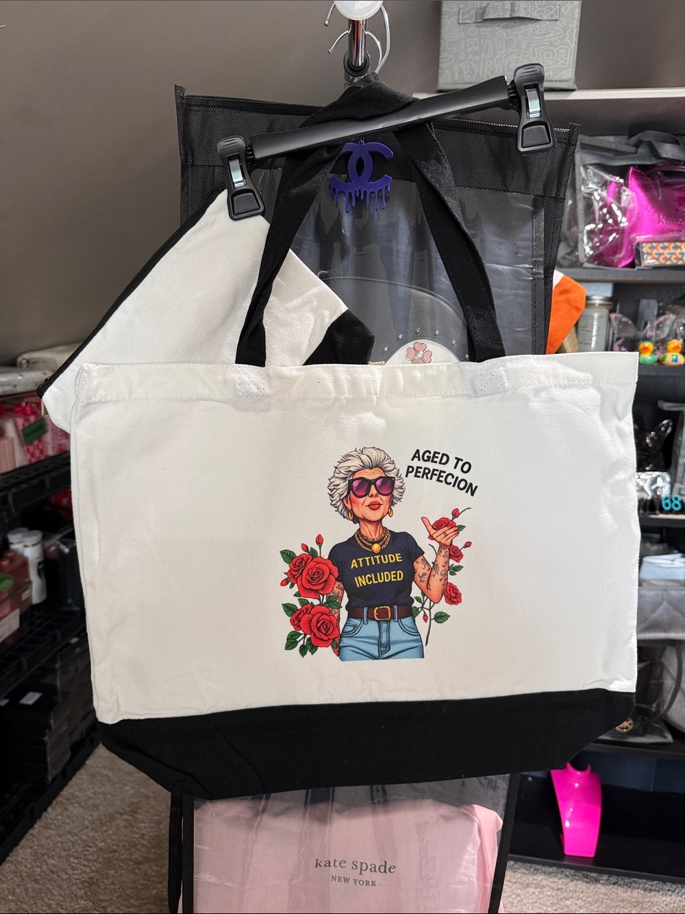Attitude Included White & Black Tote Bag - Graphic Canvas  Bag - Picture 3 of 3
